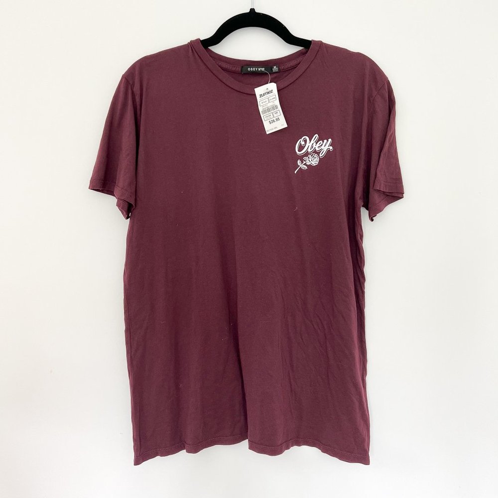 Obey Graphic Tee in Burgundy